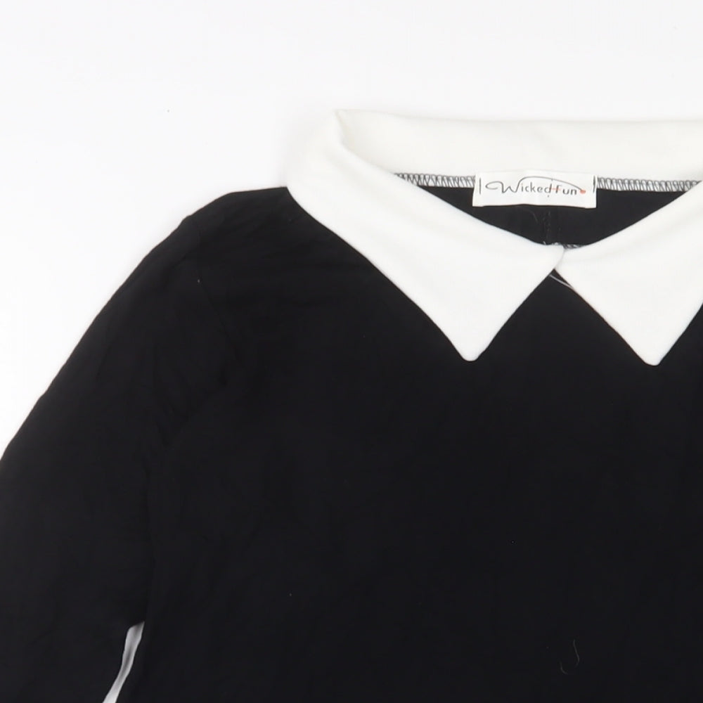 Wicked Girls Black Viscose A-Line Size 13-14 Years Collared Pullover