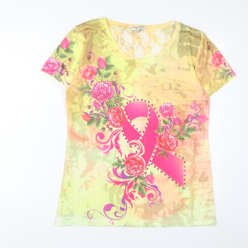 The Breast Cancer Site Womens Multicoloured Geometric Polyester Basic T-Shirt Size XL Crew Neck - studde