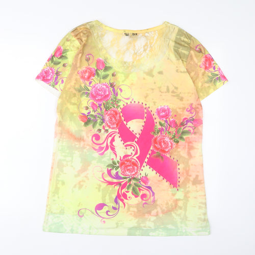 The Breast Cancer Site Womens Multicoloured Geometric Polyester Basic T-Shirt Size XL Crew Neck - studde