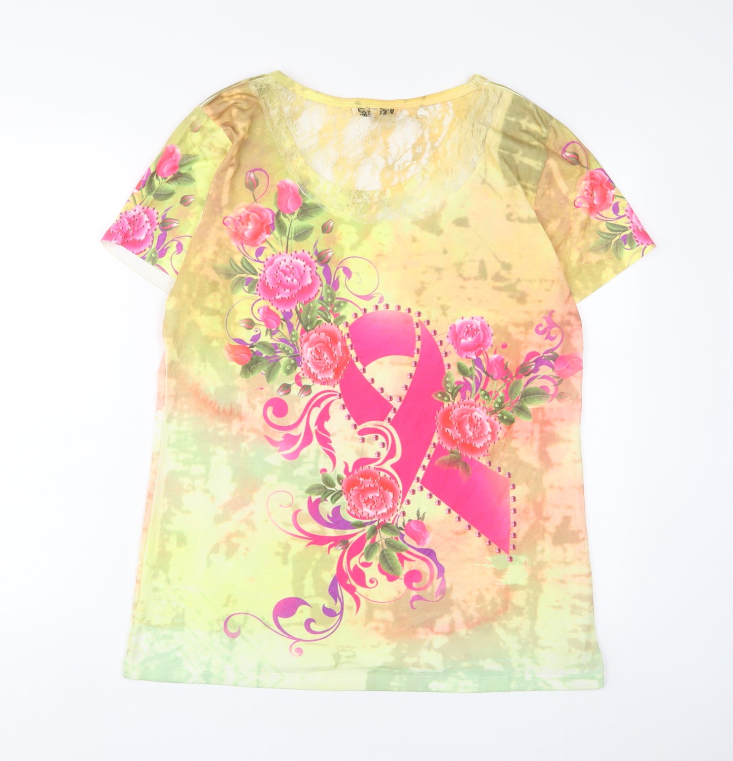 The Breast Cancer Site Womens Multicoloured Geometric Polyester Basic T-Shirt Size XL Crew Neck - studde