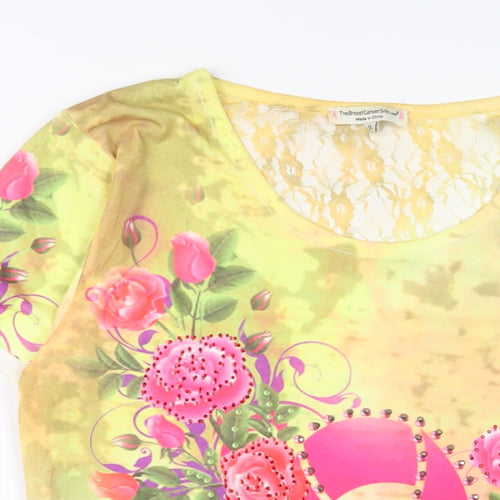 The Breast Cancer Site Womens Multicoloured Geometric Polyester Basic T-Shirt Size XL Crew Neck - studde