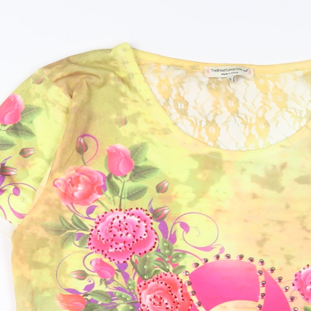 The Breast Cancer Site Womens Multicoloured Geometric Polyester Basic T-Shirt Size XL Crew Neck - studde