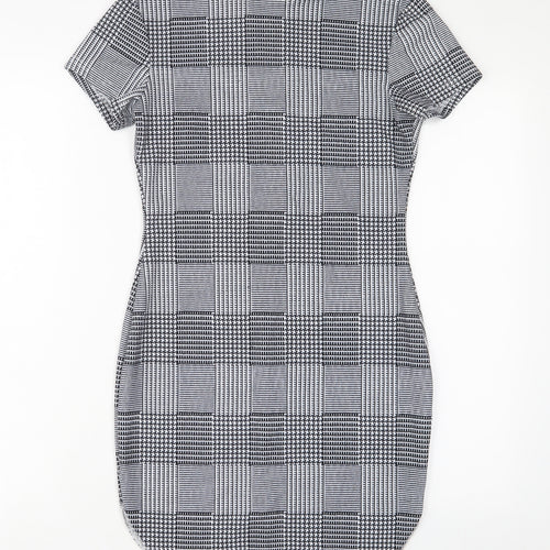 AX Paris Womens Grey Plaid Polyester Bodycon Size 10 Round Neck Zip