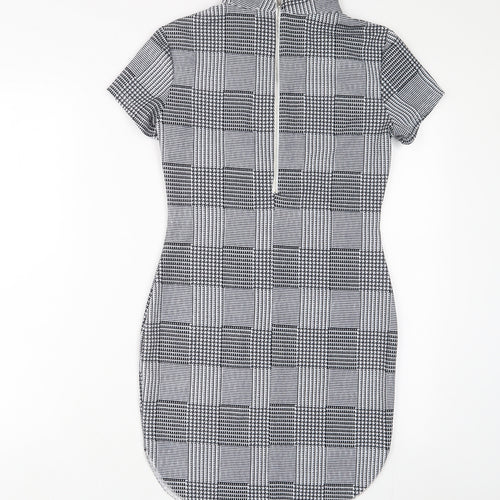 AX Paris Womens Grey Plaid Polyester Bodycon Size 10 Round Neck Zip