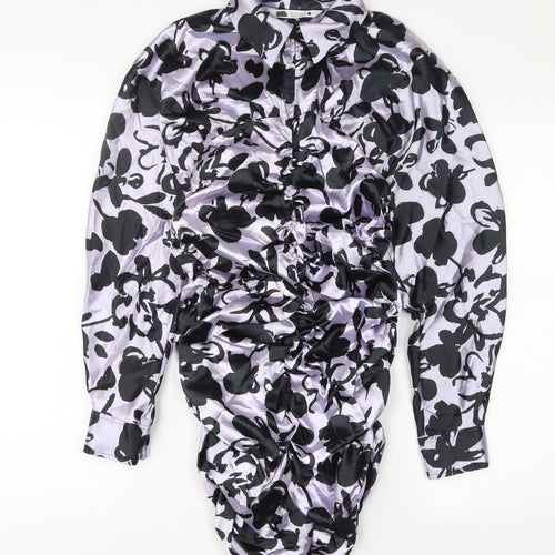 Zara Womens Purple Animal Print Polyester A-Line Size M Collared Button