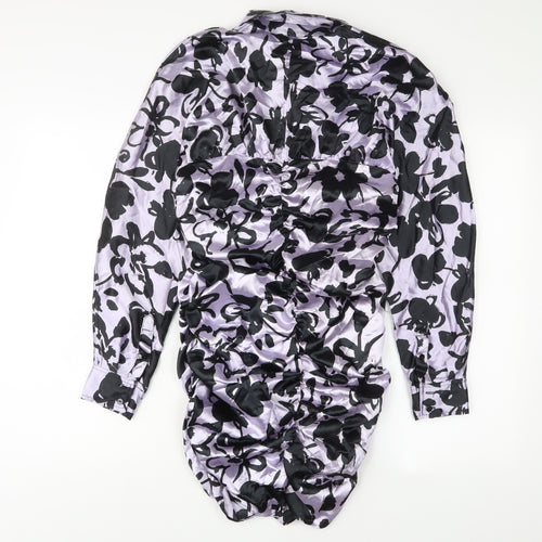 Zara Womens Purple Animal Print Polyester A-Line Size M Collared Button