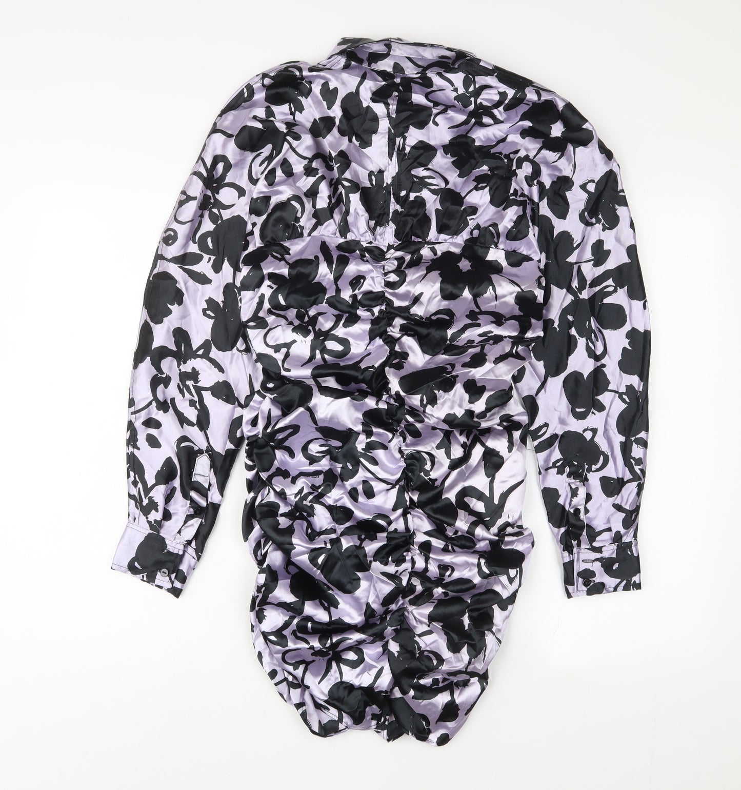 Zara Womens Purple Animal Print Polyester A-Line Size M Collared Button