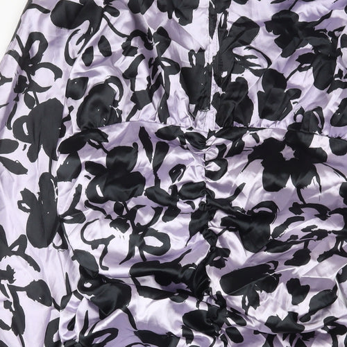 Zara Womens Purple Animal Print Polyester A-Line Size M Collared Button