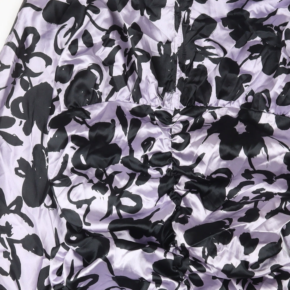 Zara Womens Purple Animal Print Polyester A-Line Size M Collared Button