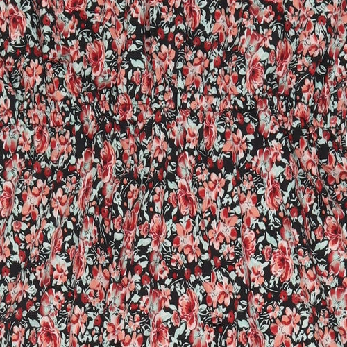 New Look Womens Red Floral Polyester A-Line Size 26 Boat Neck Button