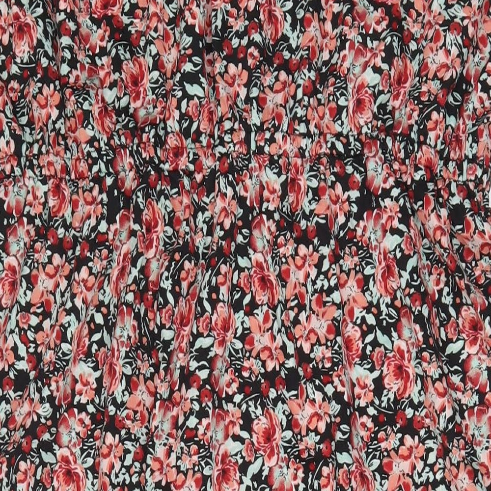 New Look Womens Red Floral Polyester A-Line Size 26 Boat Neck Button