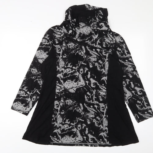 Saloos Womens Black Geometric Polyester Tunic T-Shirt Size 16 High Neck