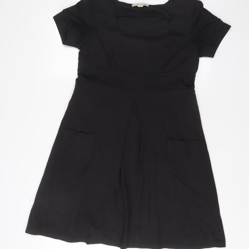 Implicate Womens Black Polyester A-Line Size 14 Square Neck Pullover - Embroidered