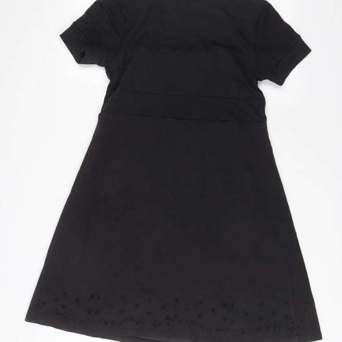 Implicate Womens Black Polyester A-Line Size 14 Square Neck Pullover - Embroidered