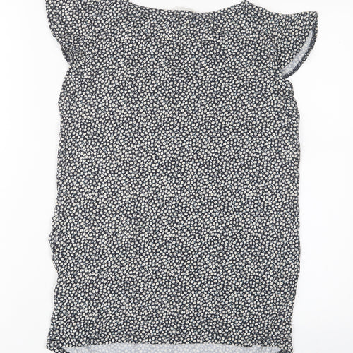 H&M Womens Blue Floral Viscose Basic T-Shirt Size M Crew Neck