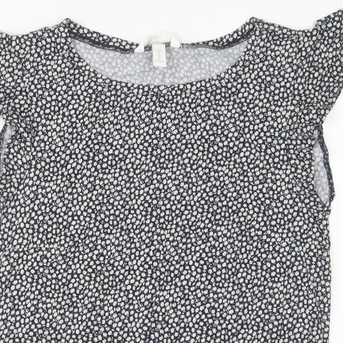 H&M Womens Blue Floral Viscose Basic T-Shirt Size M Crew Neck