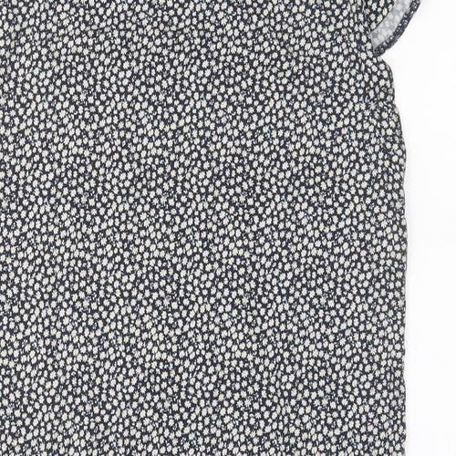 H&M Womens Blue Floral Viscose Basic T-Shirt Size M Crew Neck