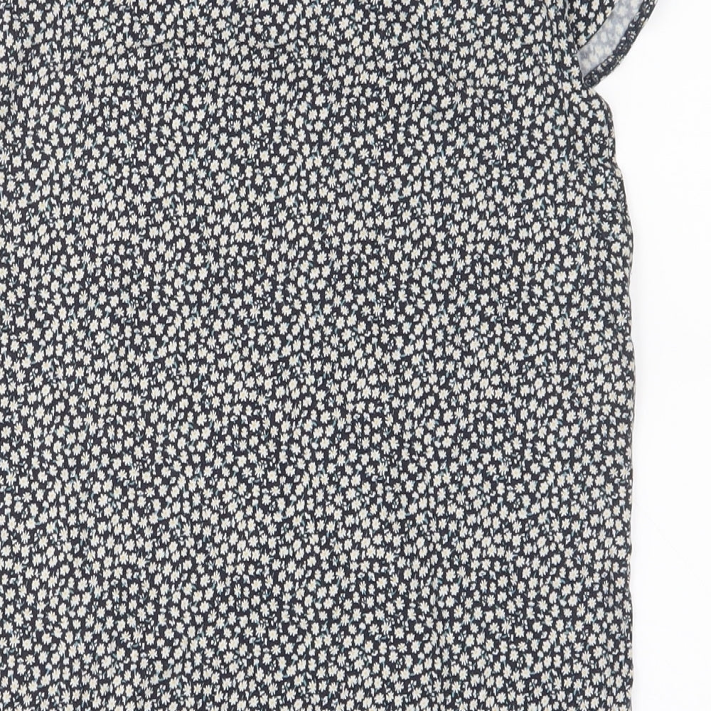 H&M Womens Blue Floral Viscose Basic T-Shirt Size M Crew Neck