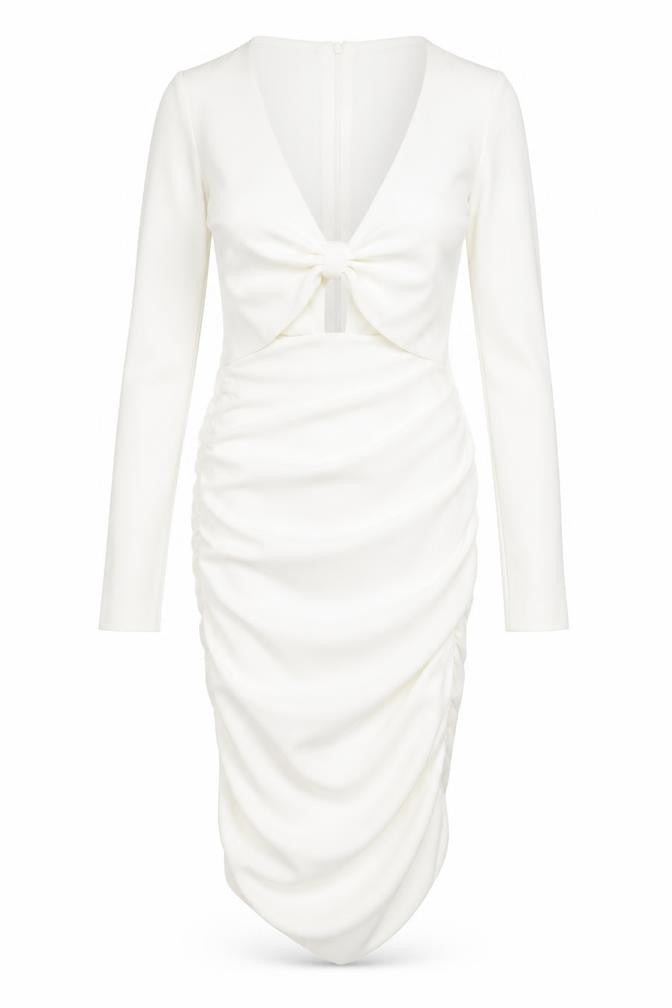 Front view of Zara women’s white polyester bodycon, size XS, v-neck zip