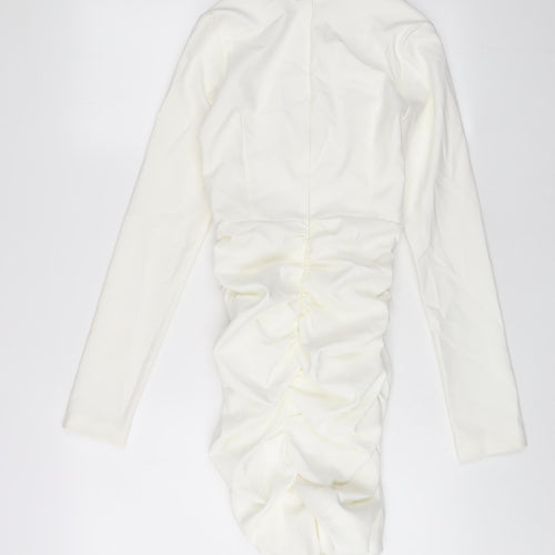 Zara Womens White Polyester Bodycon Size XS V-Neck Zip