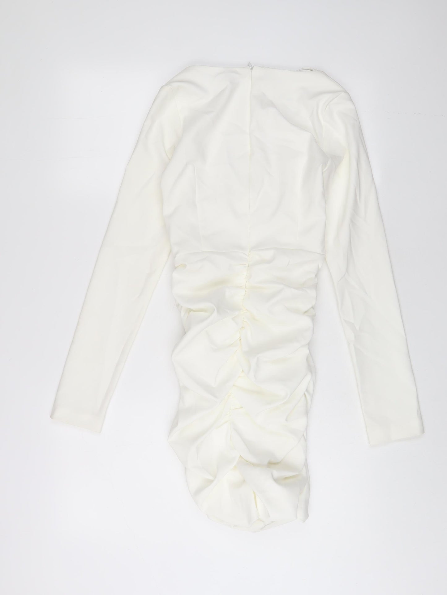 Zara Womens White Polyester Bodycon Size XS V-Neck Zip