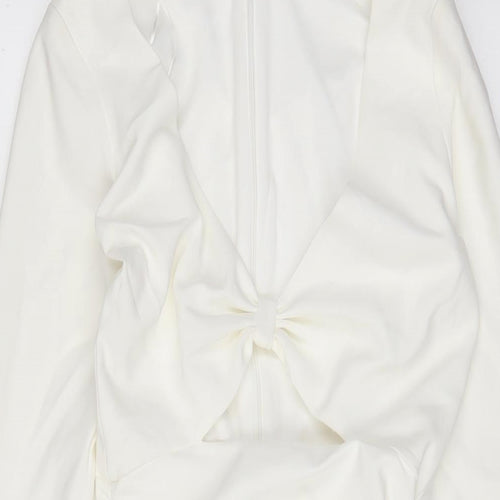 Zara Womens White Polyester Bodycon Size XS V-Neck Zip