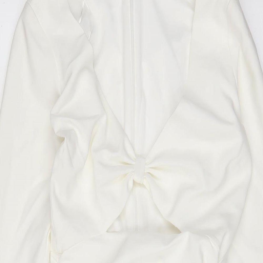 Zara Womens White Polyester Bodycon Size XS V-Neck Zip