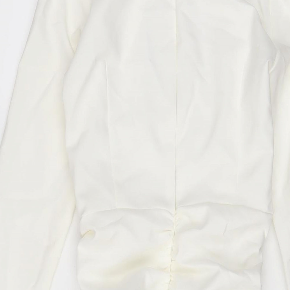 Zara Womens White Polyester Bodycon Size XS V-Neck Zip