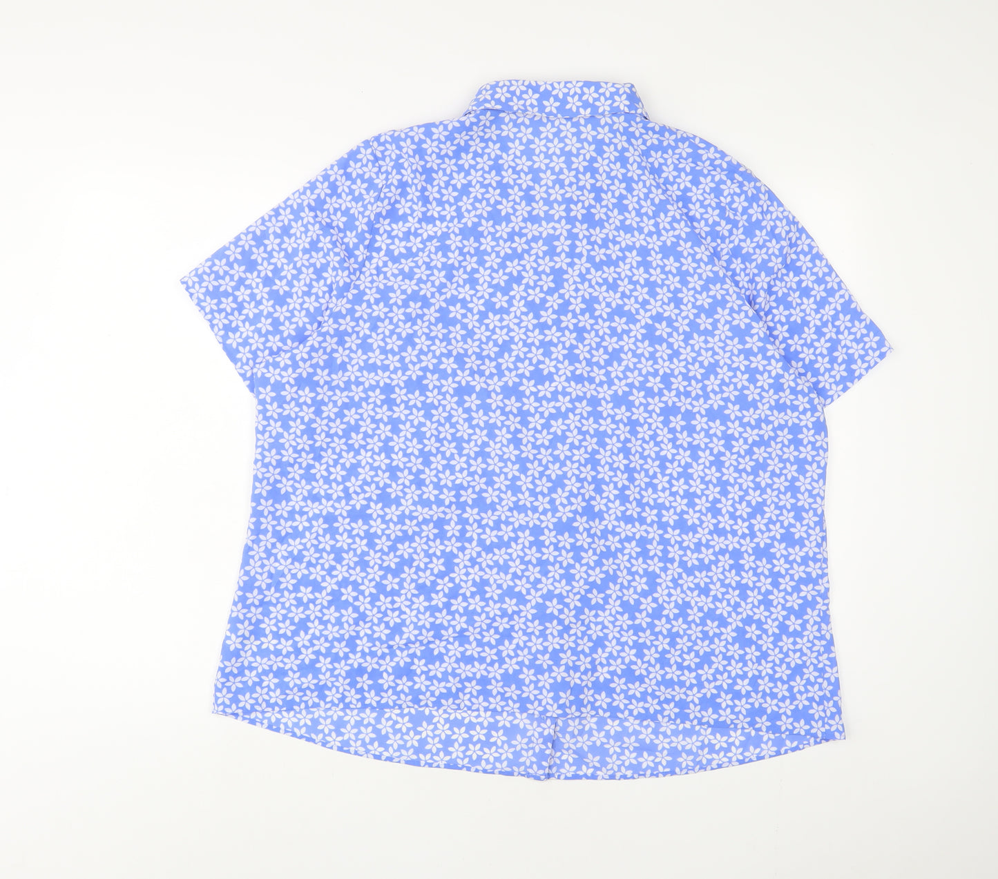 Marks and Spencer Womens Blue Floral Polyester Basic Button-Up Size 22 Collared