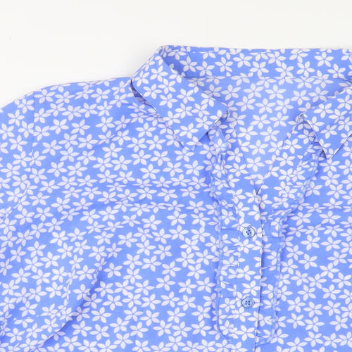 Marks and Spencer Womens Blue Floral Polyester Basic Button-Up Size 22 Collared