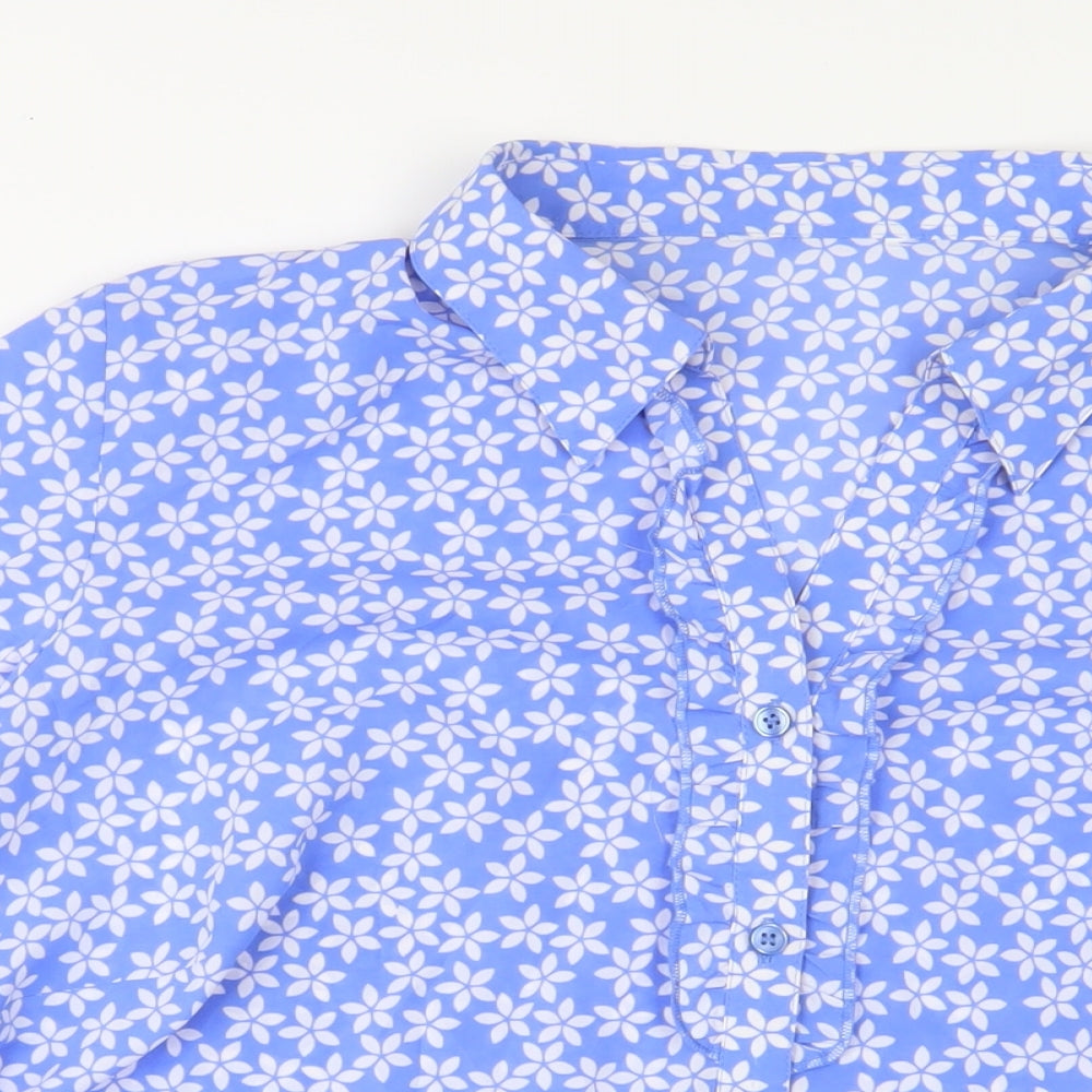 Marks and Spencer Womens Blue Floral Polyester Basic Button-Up Size 22 Collared