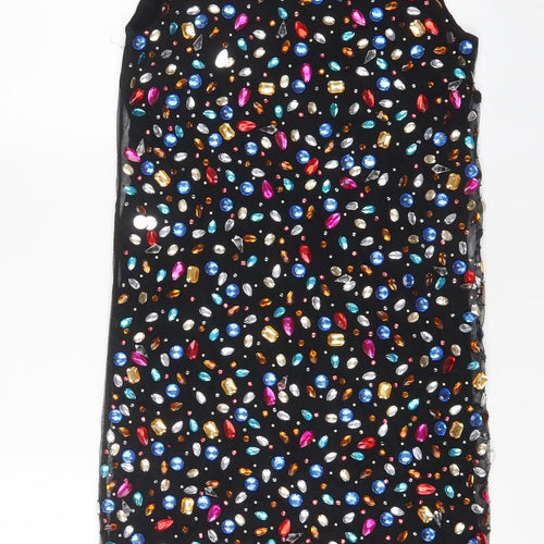 ASOS Womens Black Polyester A-Line Size 10 Boat Neck Zip - Jewels