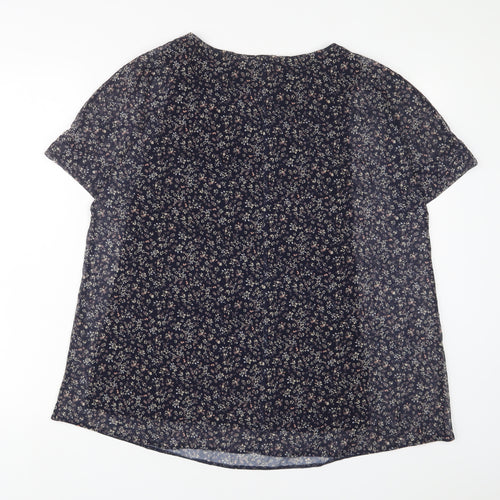 Bonmarché Womens Blue Floral Polyester Basic T-Shirt Size 12 Crew Neck