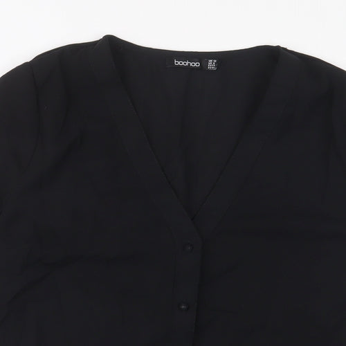 Boohoo Womens Black Polyester Basic Button-Up Size 12 V-Neck