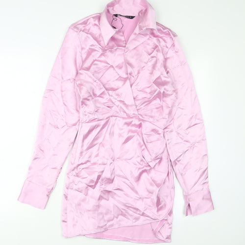 Zara Womens Pink Polyester A-Line Size XS Collared Zip