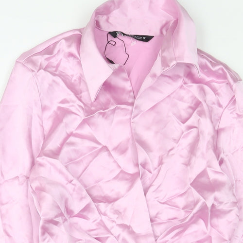 Zara Womens Pink Polyester A-Line Size XS Collared Zip