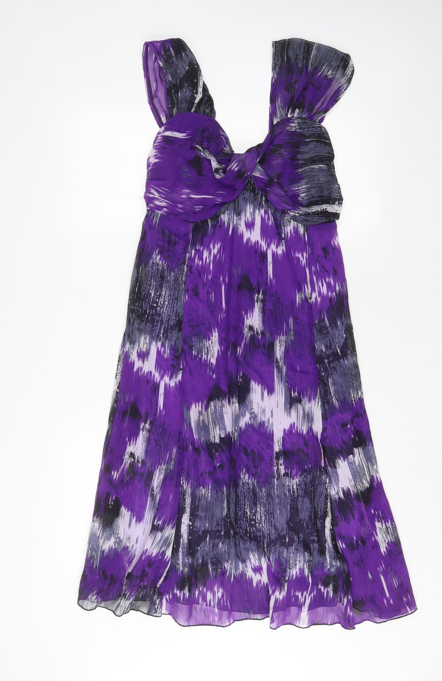 Femme Womens Purple Geometric Polyester A-Line Size 16 V-Neck Zip