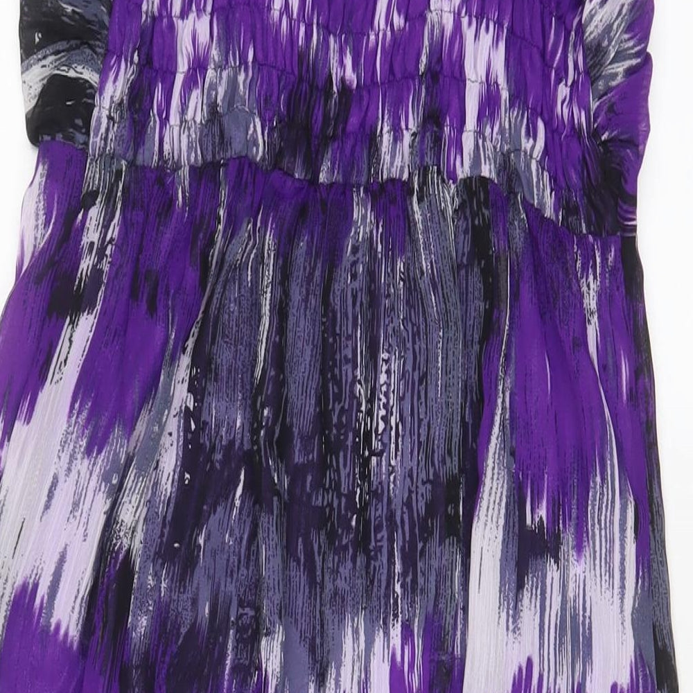 Femme Womens Purple Geometric Polyester A-Line Size 16 V-Neck Zip