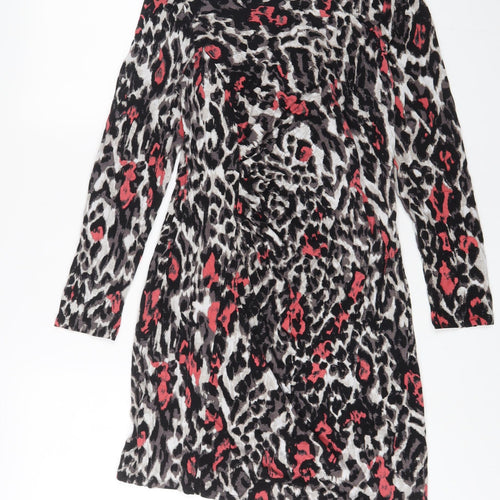Marks and Spencer Womens Multicoloured Animal Print Viscose A-Line Size 12 Boat Neck Pullover