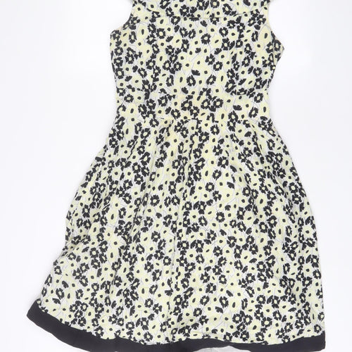 Principles Womens Yellow Floral Cotton Fit & Flare Size 10 Boat Neck Zip
