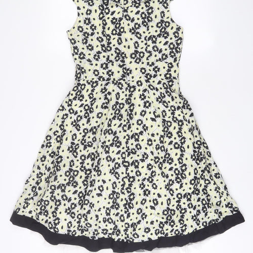 Principles Womens Yellow Floral Cotton Fit & Flare Size 10 Boat Neck Zip