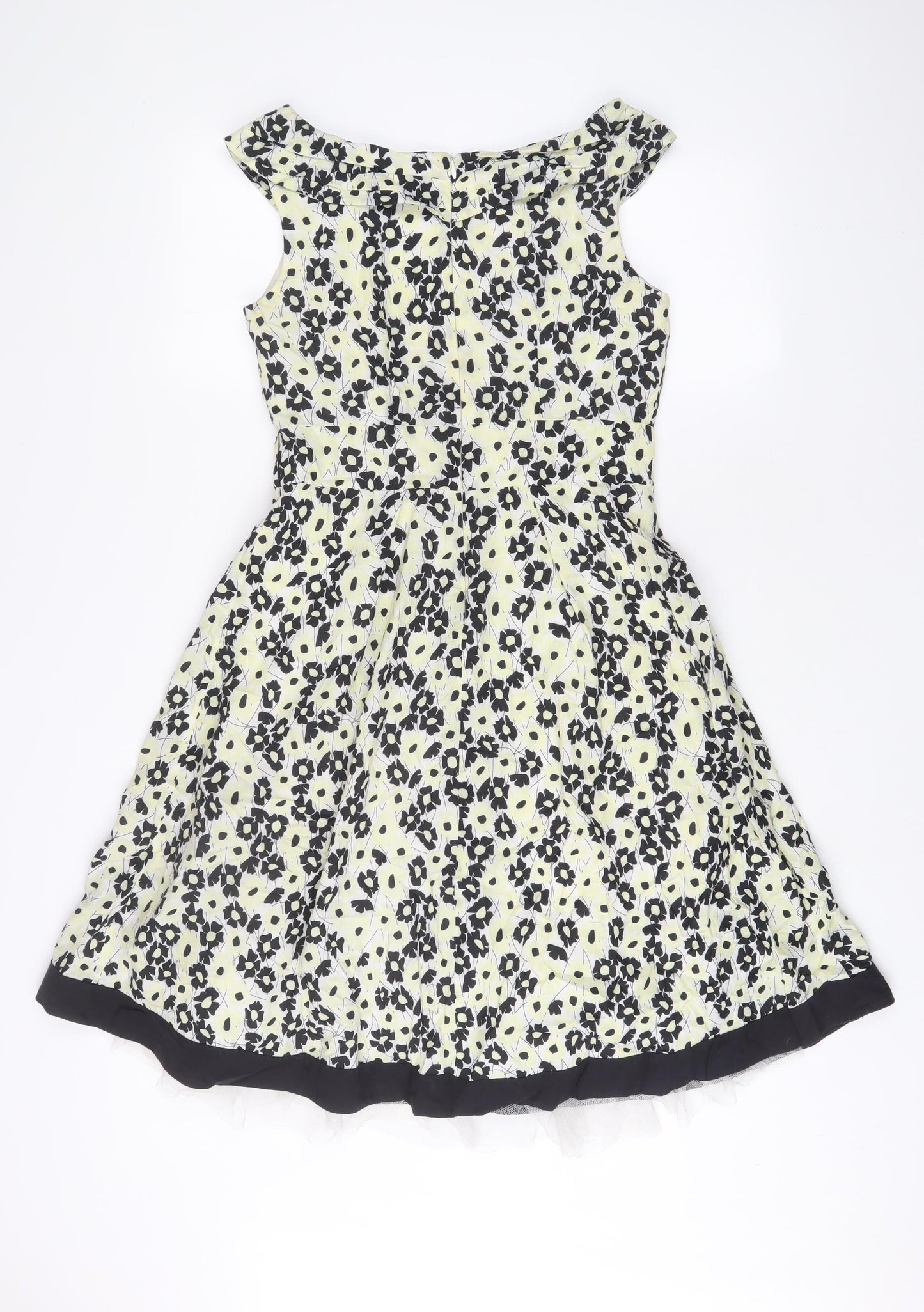 Principles Womens Yellow Floral Cotton Fit & Flare Size 10 Boat Neck Zip