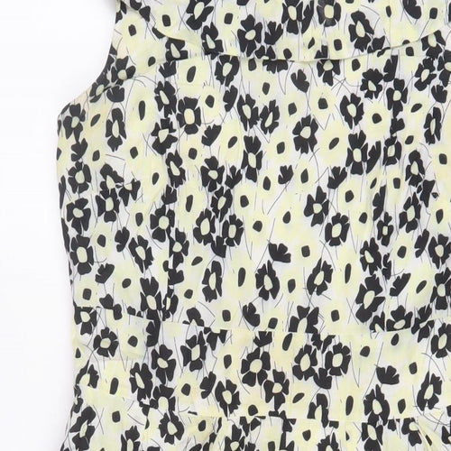 Principles Womens Yellow Floral Cotton Fit & Flare Size 10 Boat Neck Zip