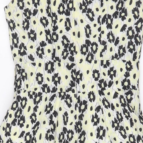 Principles Womens Yellow Floral Cotton Fit & Flare Size 10 Boat Neck Zip