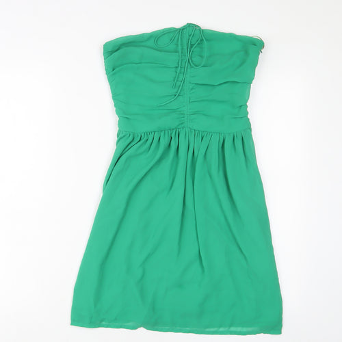 Zara Womens Green Polyester A-Line Size S Off the Shoulder Zip
