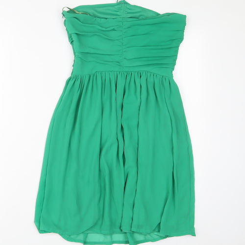 Zara Womens Green Polyester A-Line Size S Off the Shoulder Zip