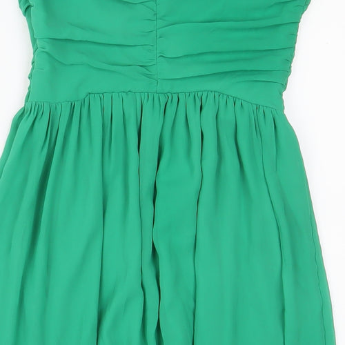 Zara Womens Green Polyester A-Line Size S Off the Shoulder Zip