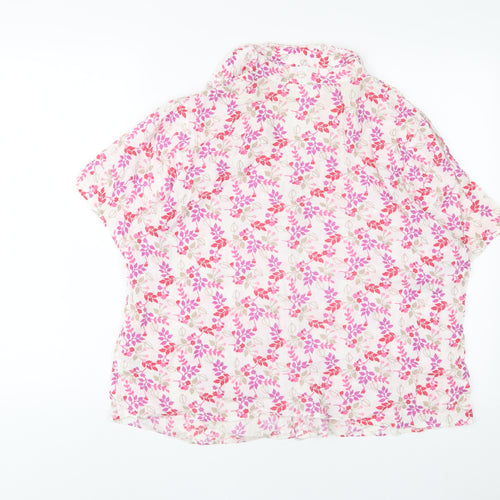 Marks and Spencer Womens Pink Floral Viscose Basic Button-Up Size 18 Collared