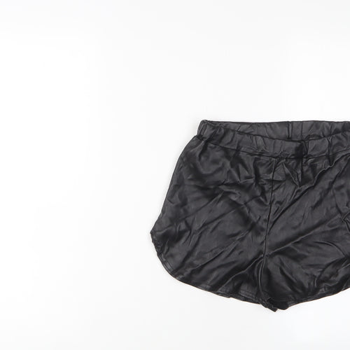 PRETTYLITTLETHING Womens Black Polyurethane Basic Shorts Size 8 Regular Pull On
