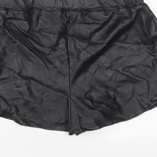 PRETTYLITTLETHING Womens Black Polyurethane Basic Shorts Size 8 Regular Pull On